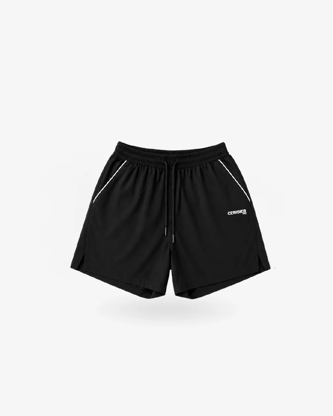 Short deportivo con vivos de Cerisier en negro, vista frontal